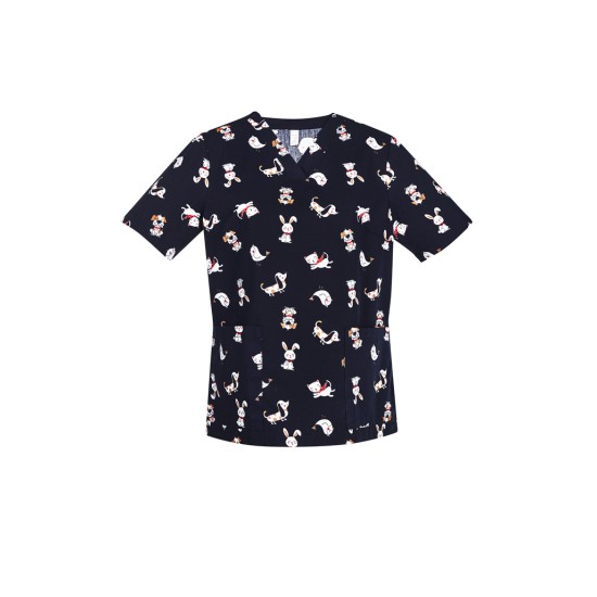 Womens Printed Best Friends Scrub Top - CST147LS