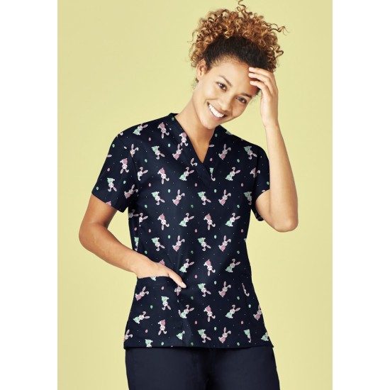 Womens Easter V-Neck Short Sleeve Scrub Top - CST152LS