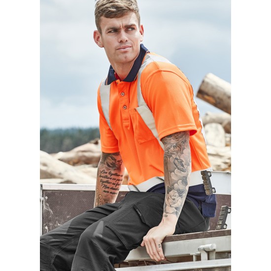 Mens Hi Vis Spliced Short Sleeve Polo - Shoulder Taped - ZH233