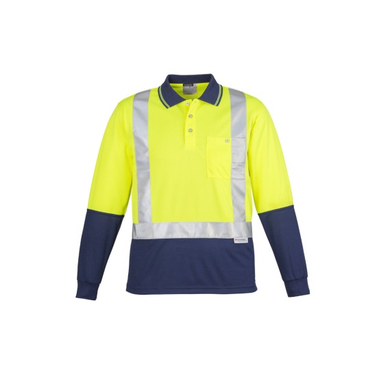 Mens Hi Vis Spliced Long Sleeve Polo - Shoulder Taped - ZH234