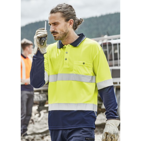 Mens Hi Vis Spliced Long Sleeve Polo - Hoop Taped - ZH235