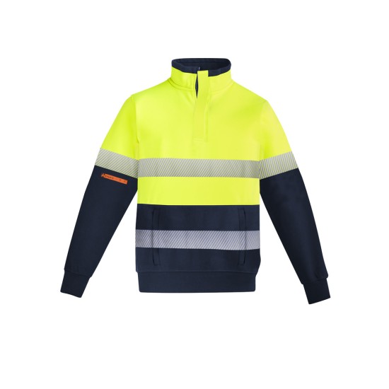 Mens Orange Flame Hi Vis 1/4 Zip Brushed Fleece Pullover - Hoop Taped - ZT150