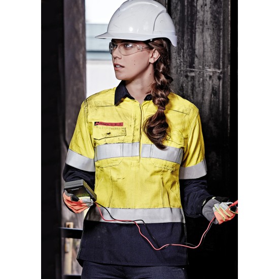 Womens FR Closed Front Hooped Taped Spliced Shirt - ZW131