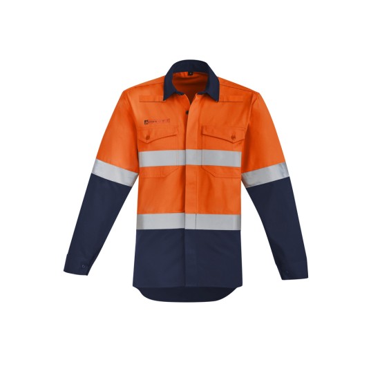 Mens Orange Flame Hi Vis Open Front Spliced Shirt - Hoop Taped - ZW140