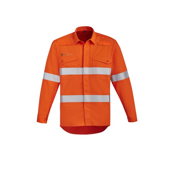 Mens Orange Flame Hi Vis Open Front Shirt - Hoop Taped - ZW145