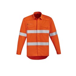 Mens Orange Flame Hi Vis Open Front Shirt - Hoop Taped - ZW145