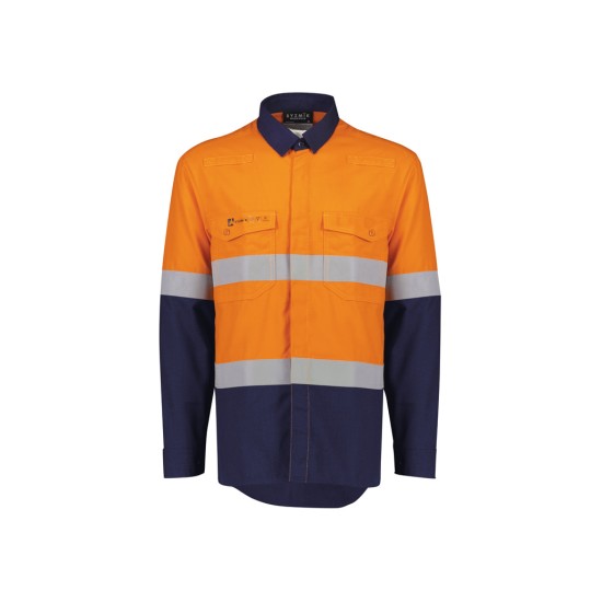 Mens Orange Flame Lightweight Ripstop Spliced Shirt - Hoop Taped - ZW180