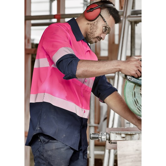 Mens Hi Vis Outdoor Segmented Tape Long Sleeve Shirt - ZW470