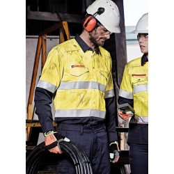 Mens Orange Flame Hi Vis Open Front Spliced Shirt - Hoop Taped - ZW140